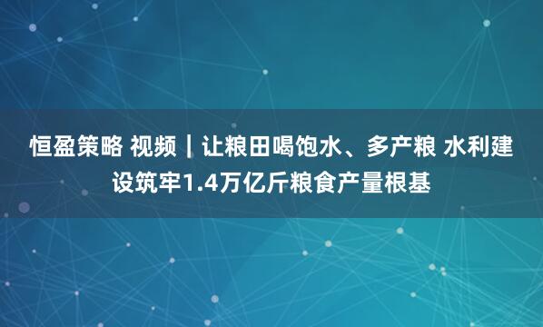 恒盈策略 视频｜让粮田喝饱水、多产粮 水利建设筑牢1.4万亿斤粮食产量根基